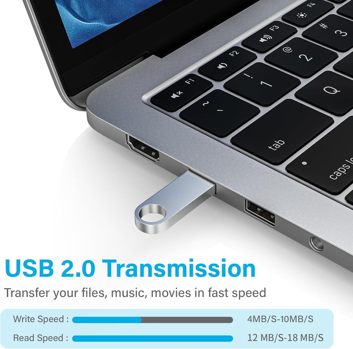 ABLAZE 128MB Flash Drive 20 Pack, Metal USB 2.0 Thumb Drives with Keychains USB Sticks Pendrives (Sliver)