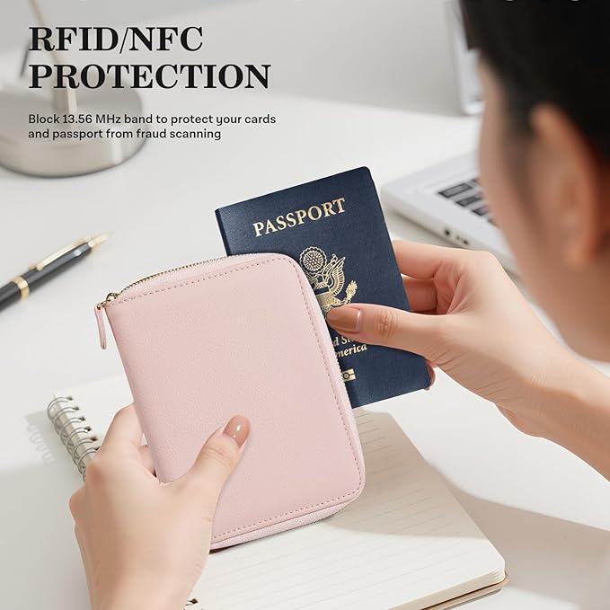 CoBak Passport Holder Cover with Safe Zipper Closure | Premium Passport Wallet for Travel, RFID Blocking Card Case, Waterproof Travel Accessories for Women