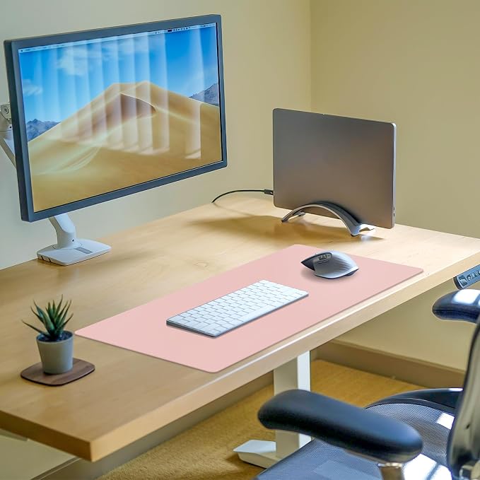 Leather Desk Pad Mat, Pink Desk Mat, 23.6" x 13.7" | Non-slip and Waterproof Computer Mat, Desk Protector for Office/Home, Desk Accessories for Women