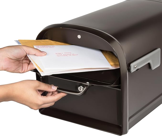 Architectural Mailboxes 6300RZ Oasis 360 Locking Parcel Mailbox with 2-Access Doors, X-Large, Rubbed Bronze | Galvanized steel build with a secure steel cam lock, dual access doors, and hopper delivery door. USPS approved.