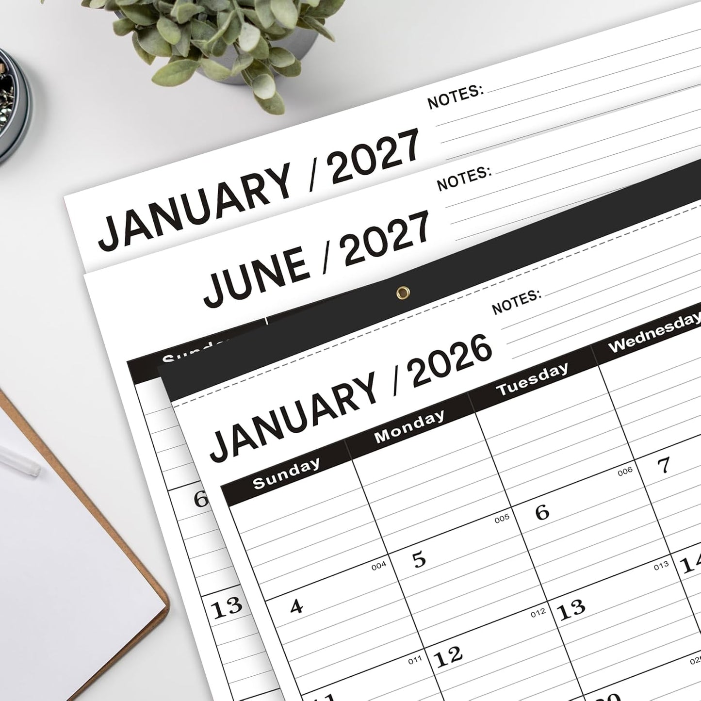 Desk Calendar 2026-2 PACK,January 2026 to June 2027,Desk calendar 2026-2027 Large 22x17, Calendar 2026 with PVC Cover,Round Holes& NOTES List (Black),18 Months 2026 Desk Calender.