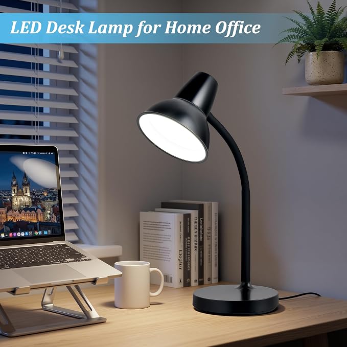 LED Desk Lamps for Home Office, Flexible Gooseneck Eye-Caring Study Lamps | Energy-Saving Desk Light, Anti-tip Heavy Duty Bedside Reading Light, Desk Lamps for College Dorm, Home Office, with 1.6m Cord