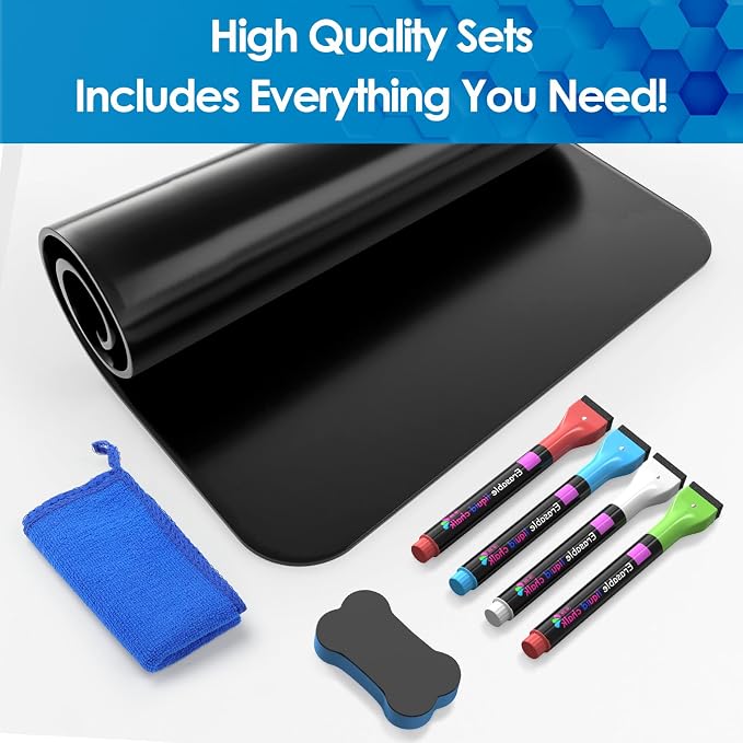 MaxGear Magnetic Black Dry Erase Board, 16 x 12 Inch, Chalk Marker Included | Strong Magnetic Surface, Easy to Write and Erase, Ideal for To-do Lists, Includes 4 Chalk Markers 1 Eraser