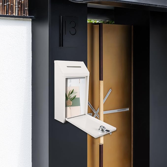 Metal Donation Box with Lock Ballot Box Drop Box with Lock Suggestion Box with Slot and Locks Metal Locks Boxs Comment Box Voting Box Key Drop Box for Home Office(White,10.24 x 5.71 x 2.95 Inch)