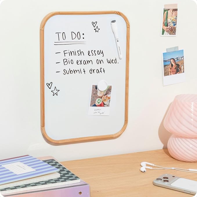 U Brands 11 x 14 Modern Bevel Dry Erase Board, Wood Grain Print, Includes Magnetic Marker and Magnet, Ghost-Free Surface