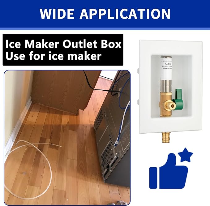 (1 Pack) Lidertik 1/2 inch Expansion PEX-A Pre-Assembled Ice Maker Outlet Box Valve 1/4 inch Recessed Refrigerator Water Line with Shut Off Valve and Stainless Steel Water Hammer Arrestor LI-ZBQH-631