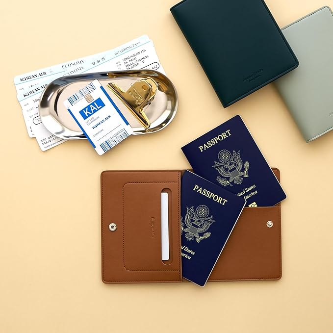 Premium RFID Blocking Leather Passport Holder & Wallet – Brown | Family Travel Document Organizer – for 2 Passports, Cards, Boarding Passes & Travel Essentials