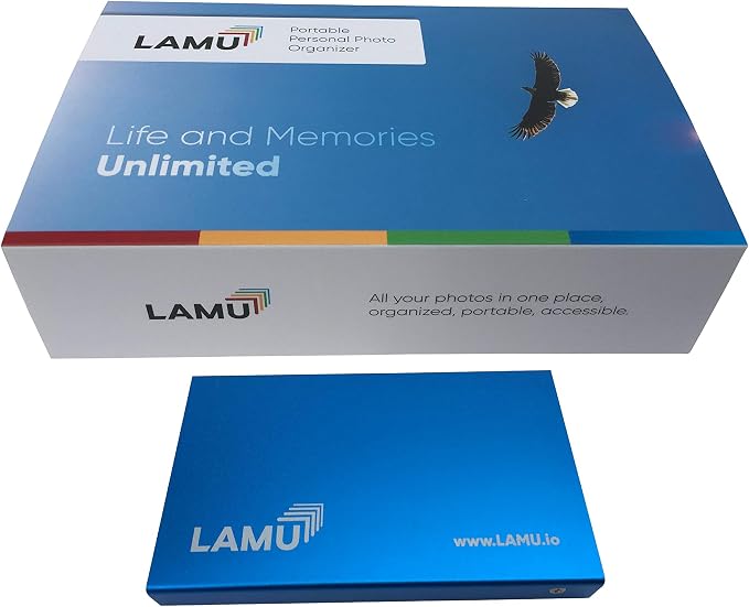 LAMU Portable Digital Photo Organizer - Digital Picture Manager for Windows - Software to Easily Organize Your Photos and Videos - Digital Photo Storage - 1 Terabytes (Sky Blue)