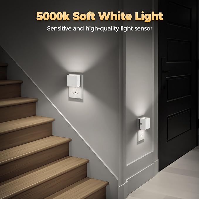 DORESshop LED Night Lights Plug into Wall [2 Pack], Plug in Nightlight, 3 Level Brightness Adjustable Night Light, Dusk to Dawn Sensor, Nightlights for Adults, Bedroom, Bathroom, Hallway, Daylight