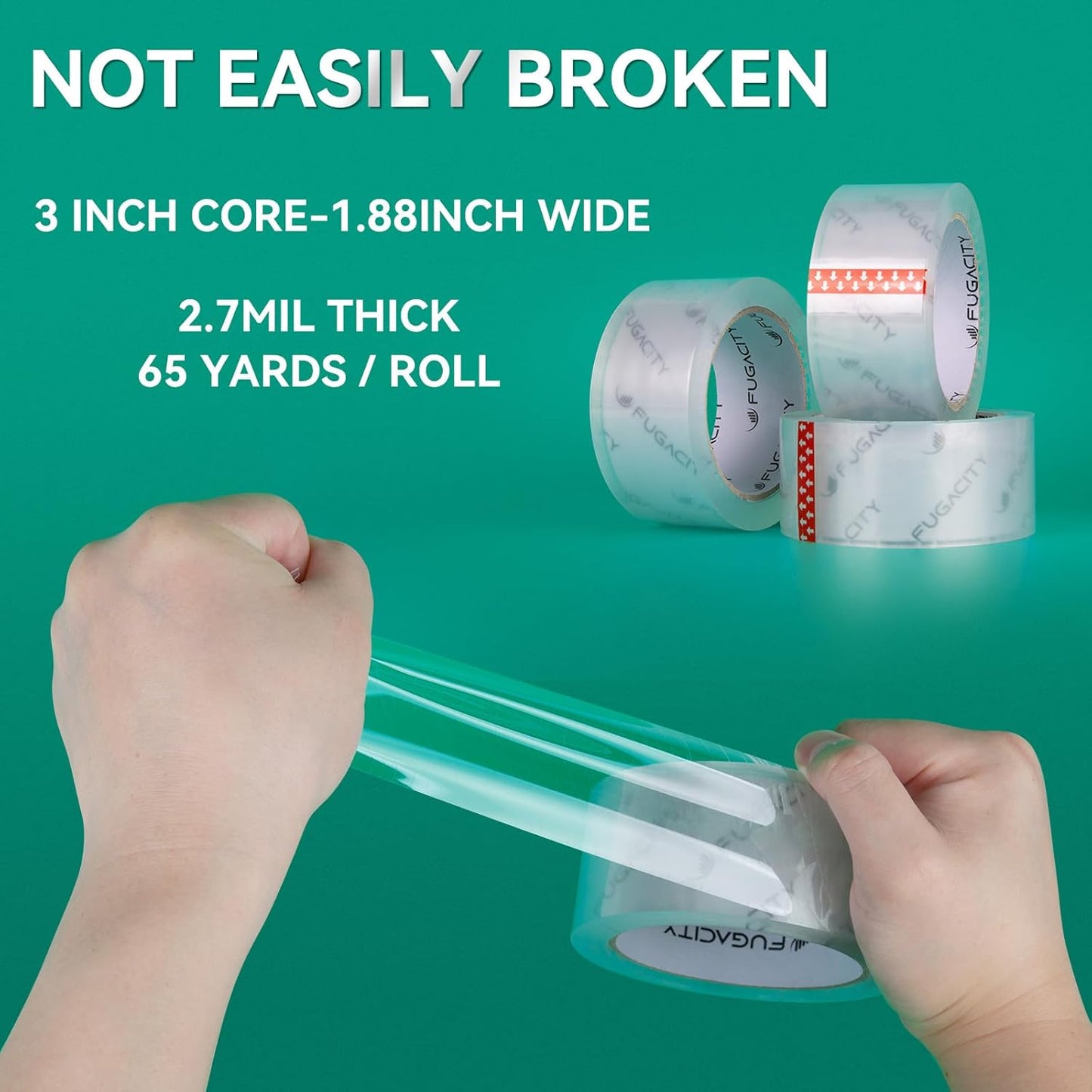 FugaCity Clear Packing Tape Refills (12 Rolls),Heavy Duty Packaging Tape for Moving Sealing, Moving Supplies Shipping Tape,2.7 Mil Thick, 2 in Wide,65 Yards Per Roll,Total 780 Yards