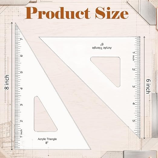 Coopay 2 Pack Triangle Ruler, 30/60 & 45/90, Clear Acrylic, Inking Edge | Drafting Triangle, 8 inch 30/60, 6 inch 45/90 Degree, Technical Drawing Tools, Design, Architect and Engineering, Student