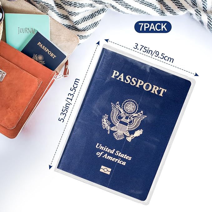 7 Pcs Clear Passport Protector Holder Passport Cover Vinyl ID Protector | Waterproof, Plastic, For Travel Document Credit Card