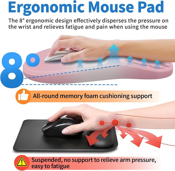 YIWEI Ergonomic Mouse Pad with Wrist Rest for Carpal Tunnel Pain Relief | Memory Foam Wrist Support,Non-Slip Rubber Base, Keyboard Computer Mousepad,Lycra Cloth Surface,Gaming Home Office