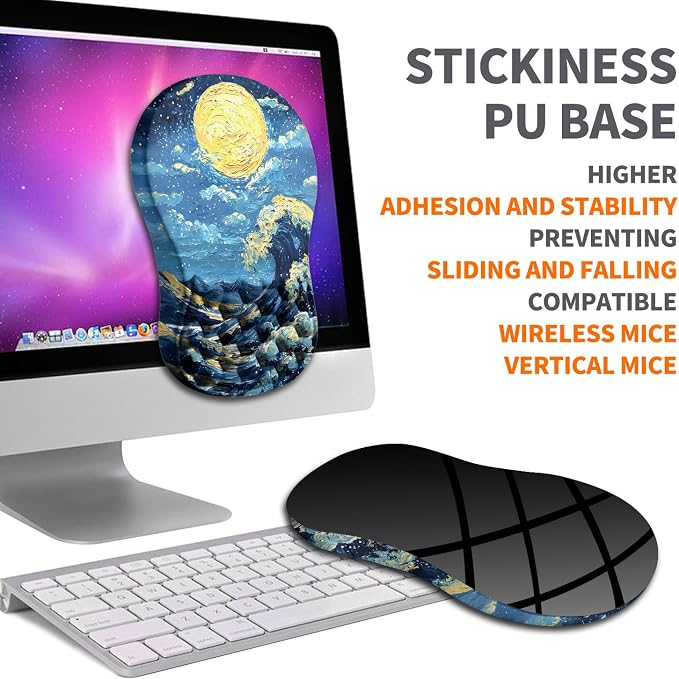 Ergonomic Joint Wrist Support Mouse Pad with Memory Foam Cushion Massage Bump, Carpal Tunnel Pain Relief Mousepad Slope Design for Wrist Rest, 11.8x7.9 in, Waves