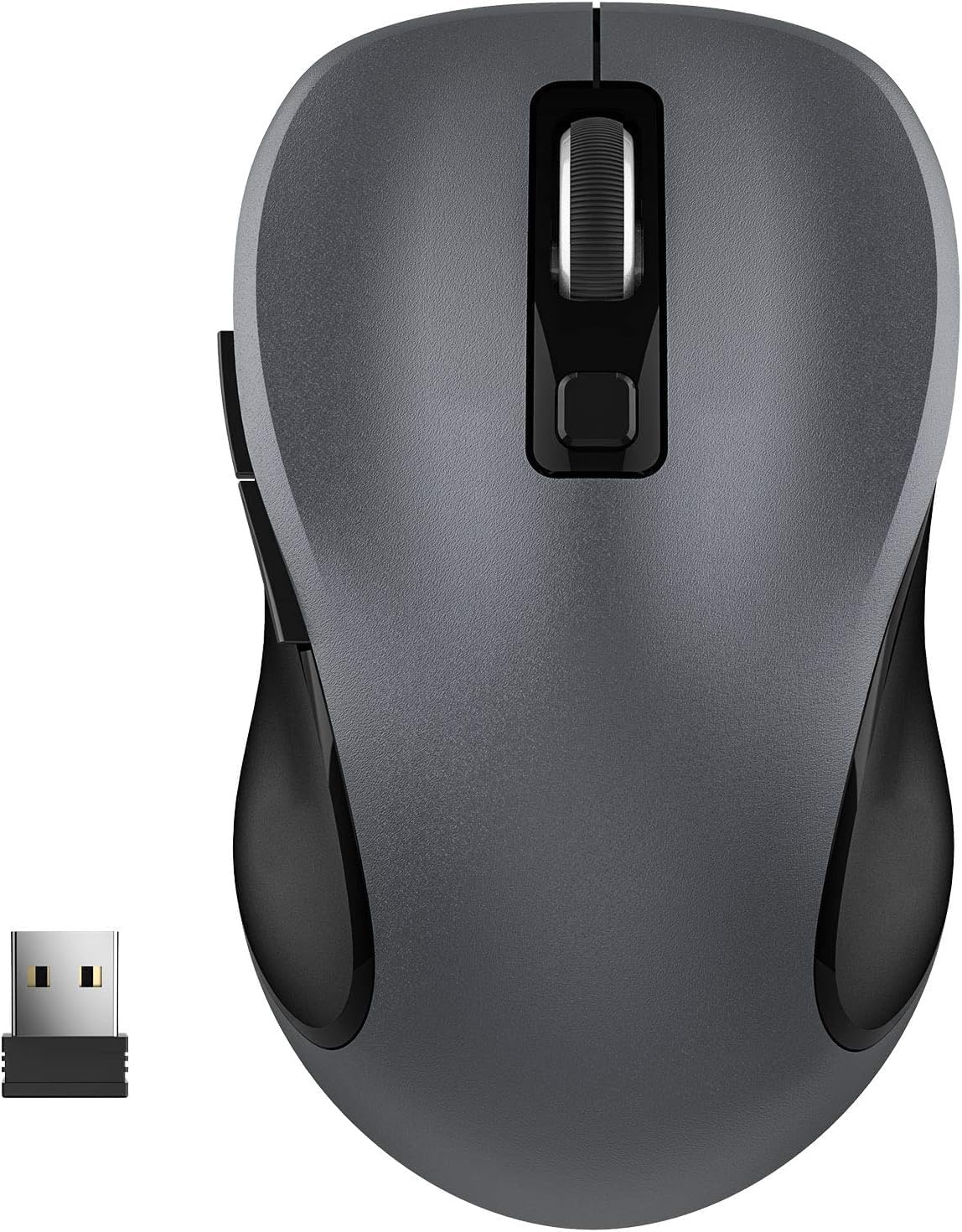 WisFox 2.4G Wireless Mouse for Laptop, Ergonomic Computer Mouse with USB Receiver and Type-C Adapter, 3 Adjustable Levels DPI, 6 Button Cordless Wireless Mice (Grey, 1 Pack)