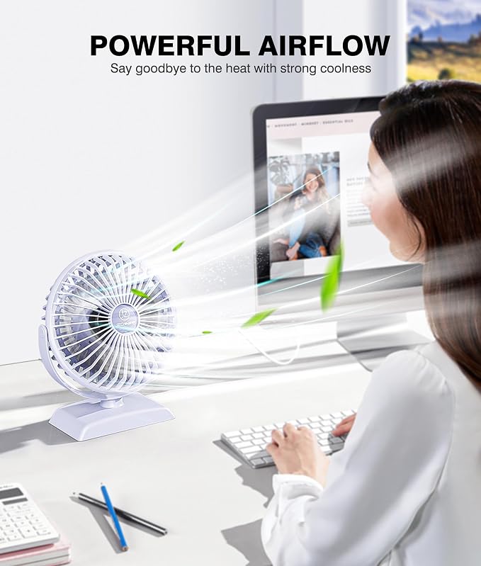 JZCreater USB Desk Fan, USB Fan Mini, 360 Rotation Desktop Fan with 3 Speed, Table Personal Cooling Fan, Quiet Mini Desk Fan, USB Powered, Small Fan for Home Office Bedroom Car Travel, Purple