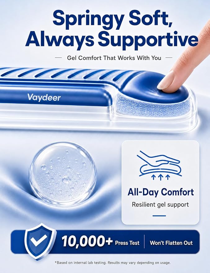 Vaydeer Ergonomic Gel Keyboard Wrist Rest and Mouse Pad with Wrist Rest Set | Cooling Gel Wrist Support for Comfortable Typing, Gaming and Remote Work with Non-slip Base for Stable Desk Use, Blue