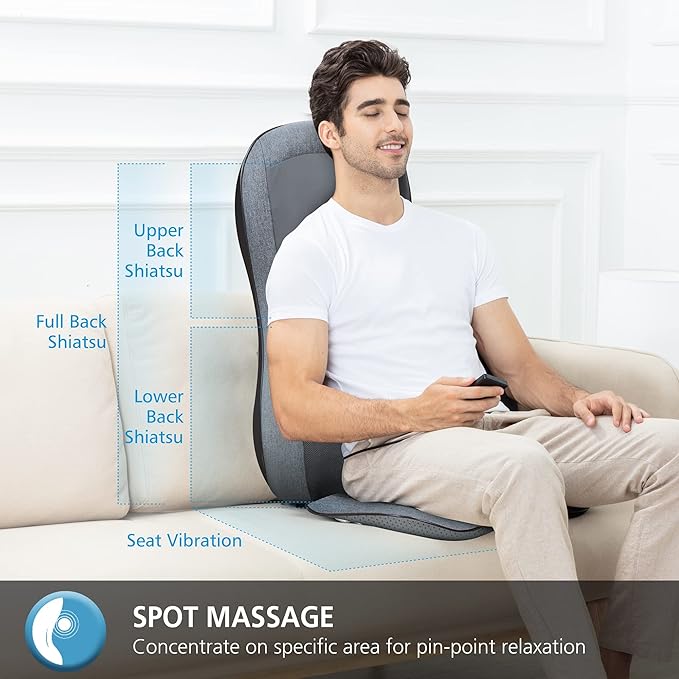 COMFIER Shiatsu Full Back Massager,Massage Chair Pad with Heat,2D/3D Massage Seat Cushion,Chair Massager with 10 Shiatsu Nodes, Rolling Kneading Chair Pads for Lower Back,Gift for Men,Women
