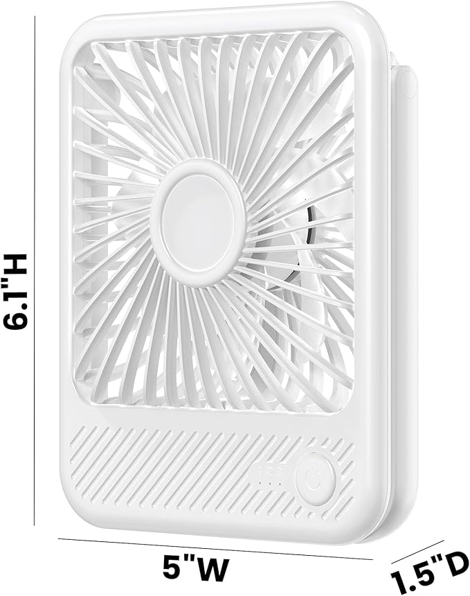 Koonie USB Desk Fan, Strong Wind Ultra Quiet Small Mini Fan | 180° Tilt Folding & 3 Speeds Adjustable, USB-C Corded Powered Personal Fan for Office Desktop Bedroom, White, NO BATTERY
