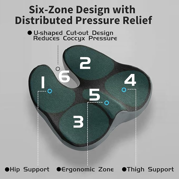 Pressure Relief Seat Cushion for Long Sitting Hours on Office/Home Chair, Car, Wheelchair - Extra-Dense Memory Foam for Hip, Tailbone, Coccyx, Sciatica-Black (Dark Edge)