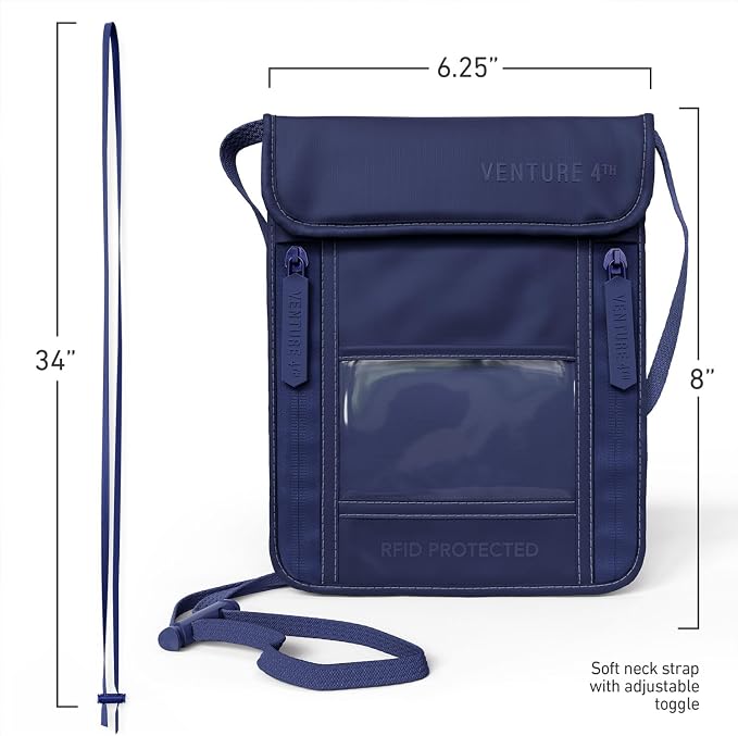 VENTURE 4TH Travel Neck Wallet, RFID Blocking Passport Holder - Sleek Navy