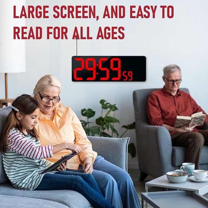 TXL 17.2'' Bluetooth Large LED Digital Wall Clock, Large Display Date and Temperature,Count Up/Down Timer Clock with Remote Control, Adjustable Brightness Alarm Clock for Home, Office, Gym, Elderly