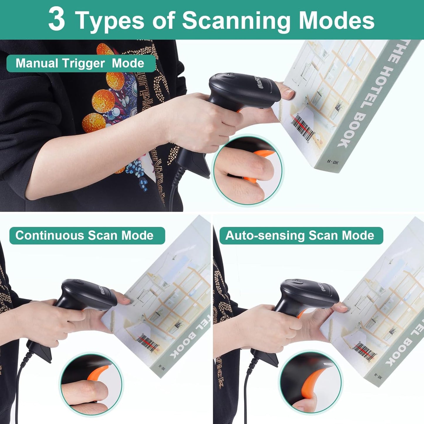 USB 1D Barcode Scanner, Handheld Wired Laser Barcode Reader with Stand Plug and Play Bar Code Scanners for Warehouse, Library, Supermarket