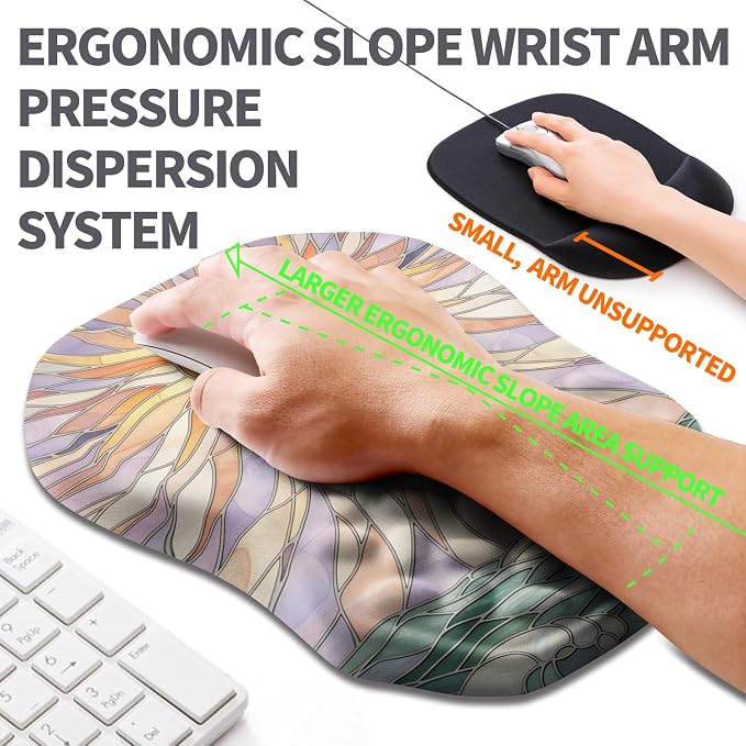 Ergonomic Slope Mouse Pad Wrist Support, Wrist Rest Mousepad for Carpal Tunnel Pain Relief with Massage Bulge and Slow Rebound Memory Foam (12x8 inch, Sun God)