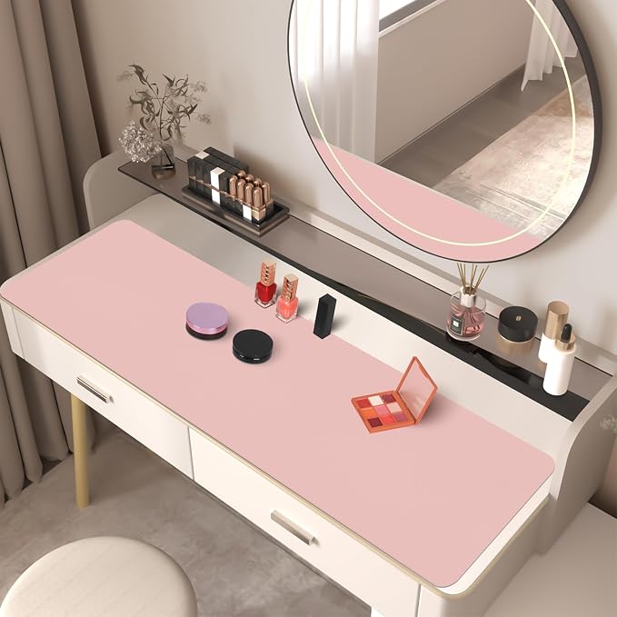 Leather Desk Pad Mat, Large Pink Desk Mat, 47.2" x 16.9" | Non-slip and Waterproof Computer Mat, Desk Protector for Office/Home, Desk Accessories for Women