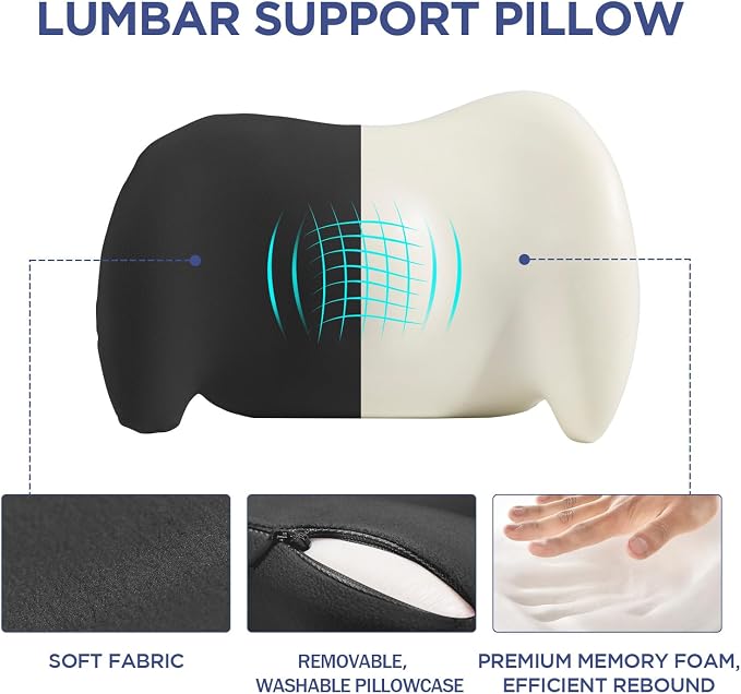 Lumbar Support Pillow for Office Chair, Memory Foam Car Back Cushion | Lumbar Pillow Lower Back with Adjustable Straps, Ergonomic Chair Back Pillow for Office, Car, Gaming Chairs and Bed