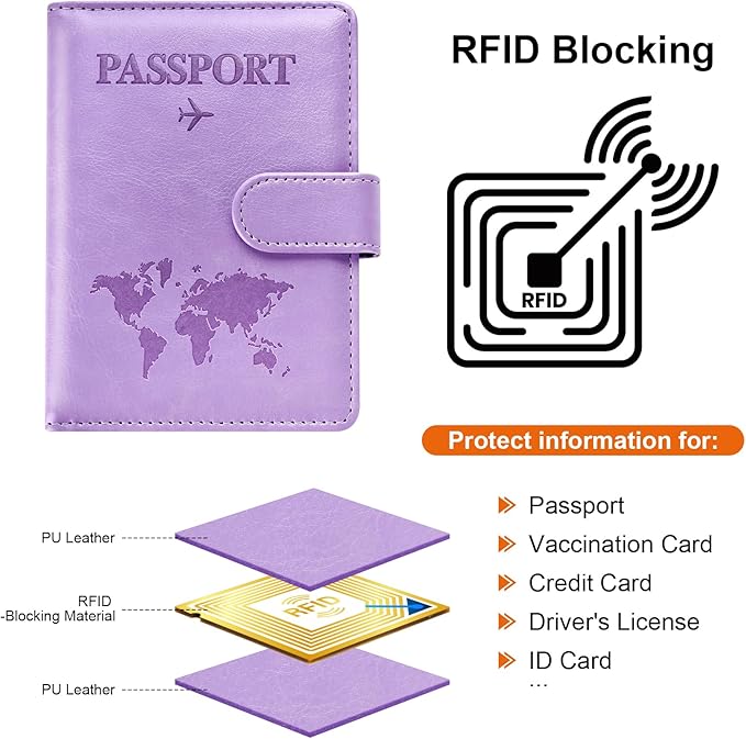 Eoehro Passport Holder for Travel Essentials, Passport Wallet Cover Case for Travel Must Haves Accessories,Passport Book Holders for Women and Men(Light Purple)