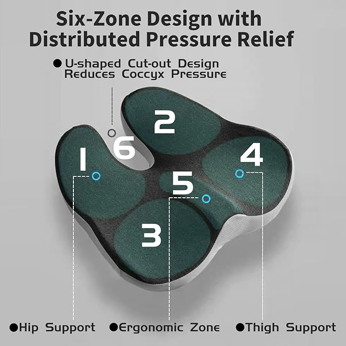 Pressure Relief Seat Cushion for Long Sitting Hours on Office/Home Chair, Car, Wheelchair - Extra-Dense Memory Foam for Hip, Tailbone, Coccyx, Sciatica-Black (Light Edge)