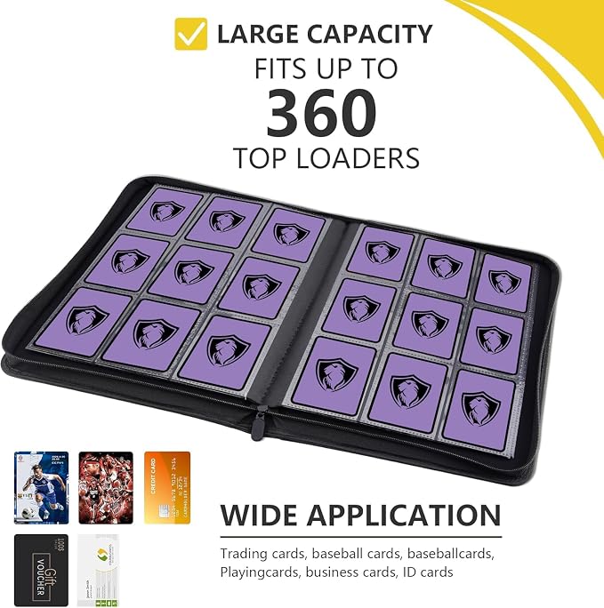 Trading Card Binder,360 Pockets Trading Card Holder Book, Premium PU Cover Zip Folder Binder, Side Loading Carrying Case Binder Album for TCG, MTG,Sports Cards, Game Cards (Gray)