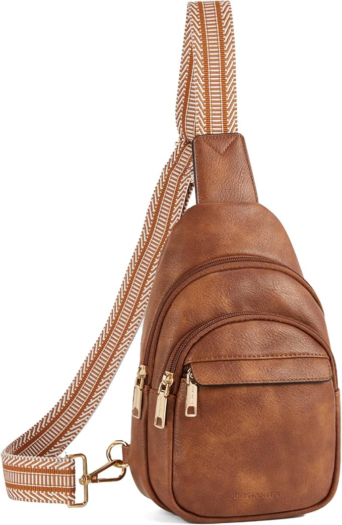 BOSTANTEN Sling Bag for Women Leather Crossbody Bags Fanny Pack Chest Bag for Travel | Adjustable Wide Strap, Small, Anti Theft, Lightweight, Multi Pockets and Carrying Way, Card Slot, Cute Trendy for Everyday