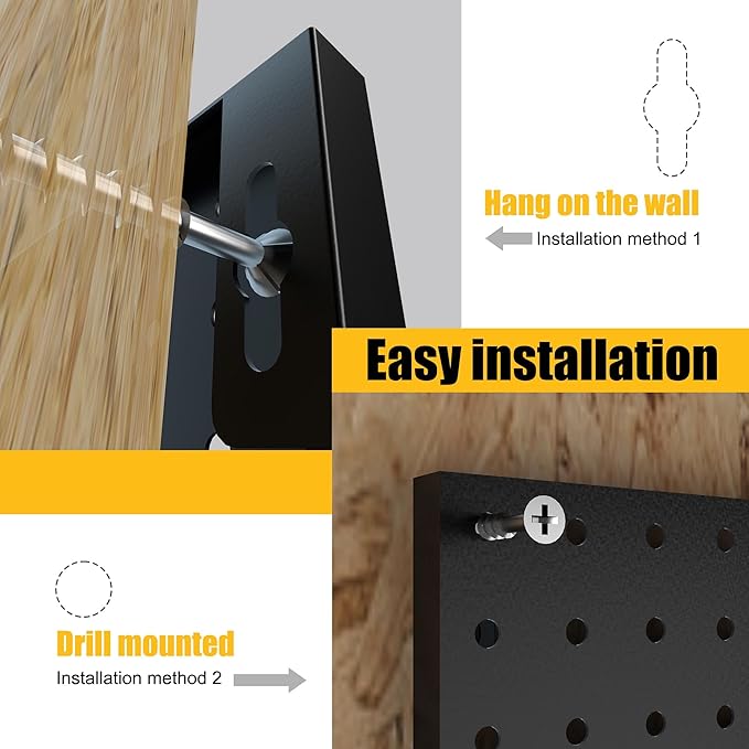 Spampur Peg Board, 8 Pack Metal Pegboard Panels with 50 Hooks | Black Pegboards Wall Organizer, Heavy Duty Peg Board for Garage Tool Storage, Office Organization, Craft Room, Kitchen