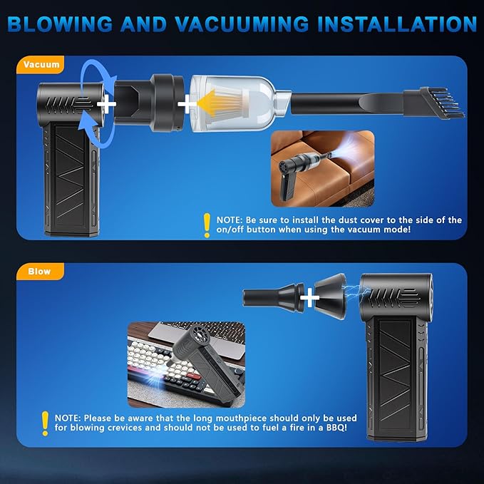 4-in-1 Compressed Air Duster with Light, Handheld Car Vacuum/Air Blower/Pump/Inflate 130000RPM Adjustable Electric Vacuum Cleaner for Computer Keyboard Car Home(Black)