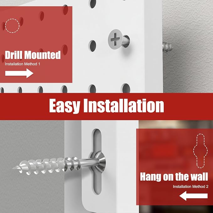 8 Pack Metal Peg Board Panels with 50 Hooks, White | Heavy Duty Wall Mount Storage System for Garage Tools, Workbench, Office & Home Organization