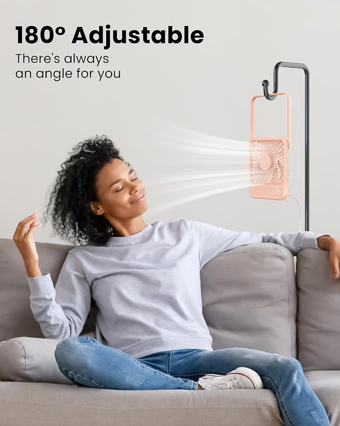 Koonie USB Desk Fan, Strong Wind Ultra Quiet Small Mini Fan | 180° Tilt Folding & 3 Speeds Adjustable, USB-C Corded Powered Personal Fan for Office Desktop Bedroom, Pink, NO BATTERY