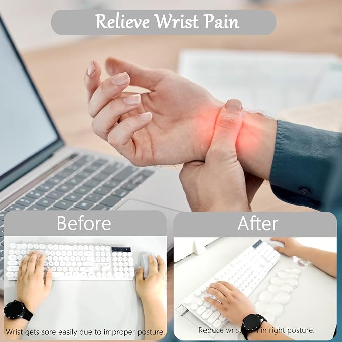 Gel Cloud Keyboard and Mouse Wrist Rest Set Transparent Acrylic Tilt Computer Keyboard Stand with Wrist Rest Ergonomic Silicone Mouse Wrist Pad for Keyboard Riser Holder for Desktop White 60%68% 75%