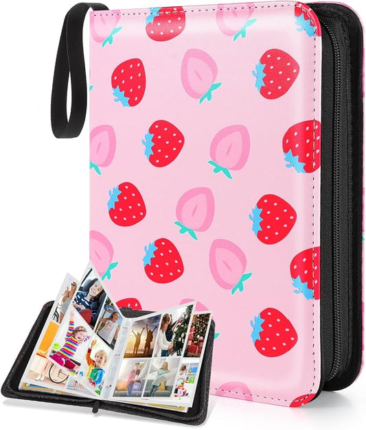 CLOKORIA Card Binder for Girls Gifts,440 Cards Collectible Trading Card Holder Case with 55 Sleeves, 4 Pocket for TCG Game Cards Collection Sports Trading Cards Collector Album (Strawberry Peach)