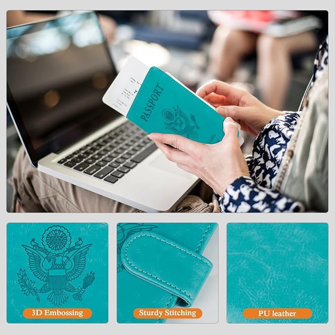 TIGARI Passport Holder for Travel Women Men, PU Leather Waterproof RFID Wallet Cover Case Sleeve, Valentines Day Gifts, Vacation Plane Cruise Travel Document Organizer Essentials