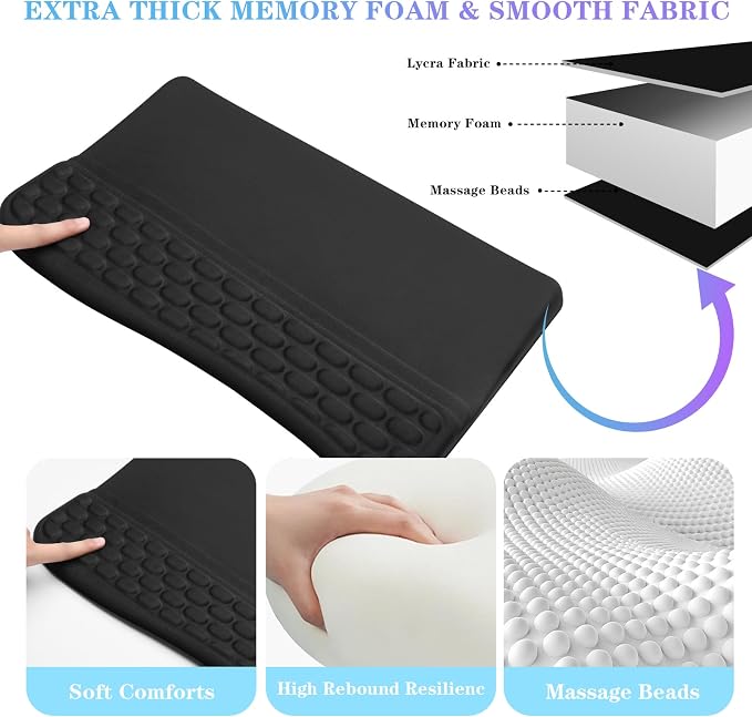 Computer Keyboard Stand with Wrist Rest Support Pad, 02-Black | Ergonomic Comfy Tilted Keyboard Stand Riser Holder Pad for Pain Relief, Soft Memory Foam Desk Cushion for Office Home