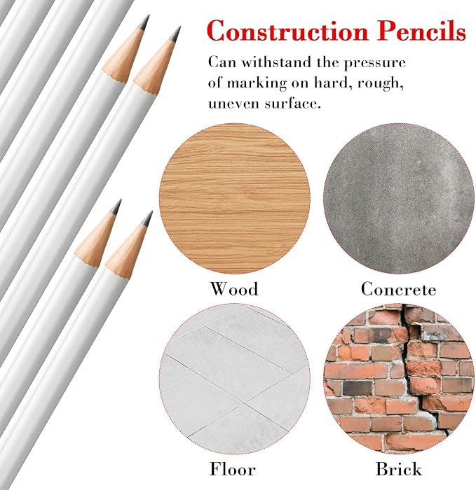 Fainne 48 Pcs Jumbo Pencil, Wooden Pencil with Black Core for Carpenters Construction Workers Woodworkers Framers Beginners Students Teachers DIY Project(White,Round)