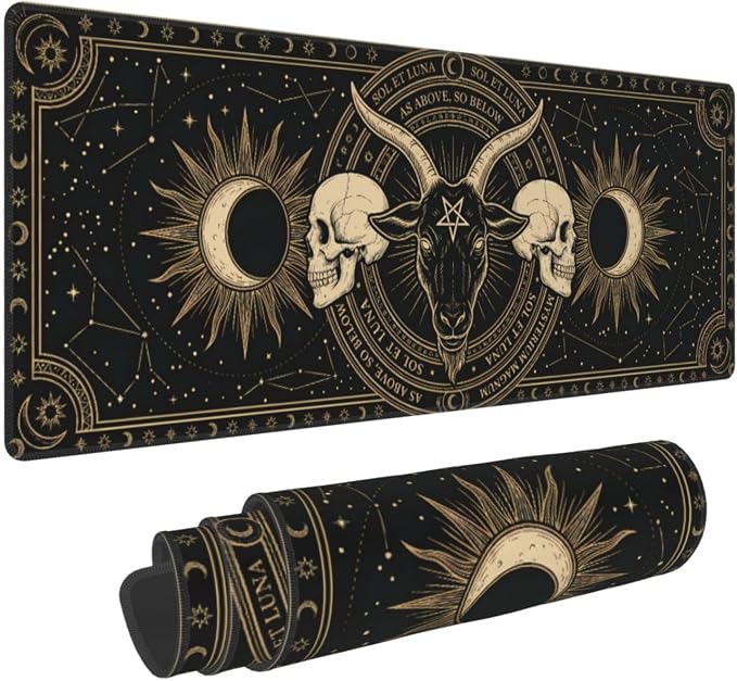 Gothic Skull Goat Gaming Mouse Pad Large Extended Desk Mat Non-Slip Rubber Base Keyboard Pad with Stitched Edges for Office Gaming 31.5x11.8 in