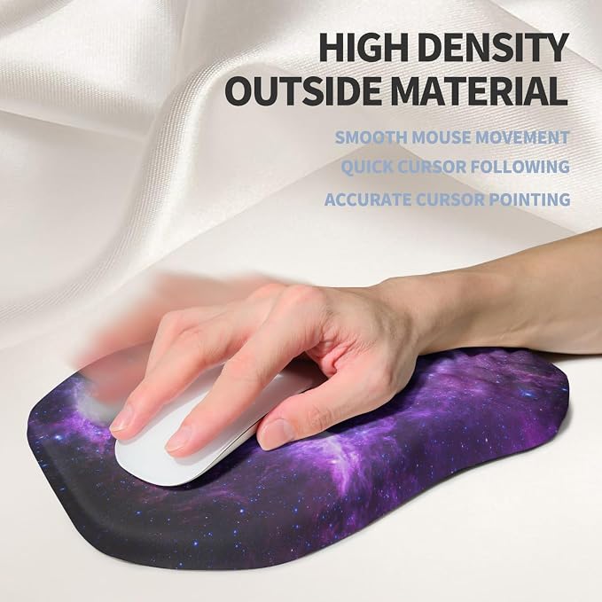 Ergonomic Raised Mouse Pad Wrist Support with Bilateral Slope Memory Foam Mousepad for Wrist Rest and Carpal Tunnel Pain Relief 11.8x7.9〃Galaxy