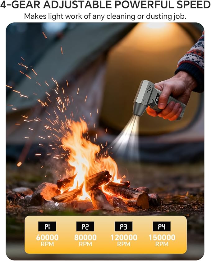 Compressed Air Duster, 150000RPM Electric Air Duster with LED Display & Brushless Motor, 4-Gear Air Blower Rechargeable with LED Light, Cordless Turbo Fan for Computer, Keyboard, Car, Home, Outdoor