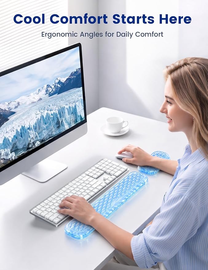 Vaydeer Gel Wrist Rest Set for Keyboard and Mouse, Ergonomic Wrist Support | Cooling Gel Keyboard and Mouse Wrist Pads with Non-Slip Base for Typing, Gaming, Laptop, Home Office, Glacier Blue