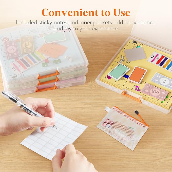 Lifewit 12 Pcs Board Game Storage Boxes, 12.2x10.6'' Paper Container with Secure Latch, Plastic Portable Organizer with Handle & Labels for File,Document,Puzzles, Cards, Art Supplies