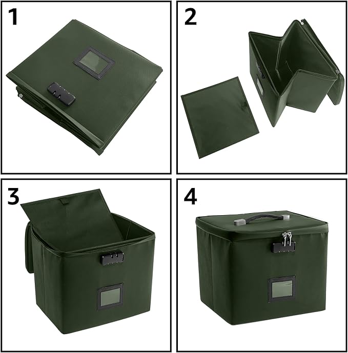 Army Green Fire Proof File Box for Documents - Portable Fireproof Document Organizer Box with Handle Waterproof Safe Locking Folder Storage with Lid