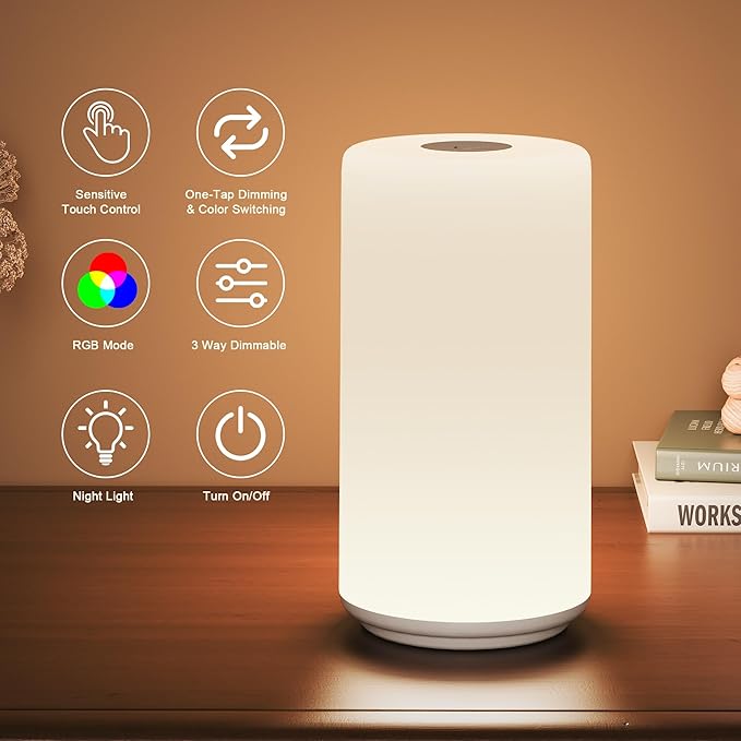Touch Bedside Table Lamp, [RGB Mode] 3 Way Dimmable Warm White Lights for Bedroom, Multi-Color Smart Nightstand Lamp Desktop LED Lamp for Living Room Home Gifts